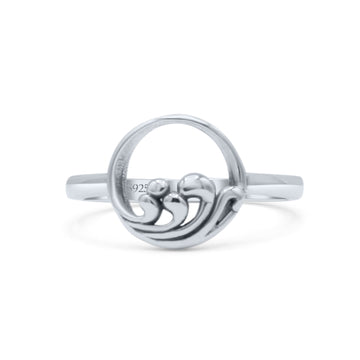 Filigree Swirl Petite Dainty Ocean Wave Circle Fashion Oxidized Band Thumb Ring